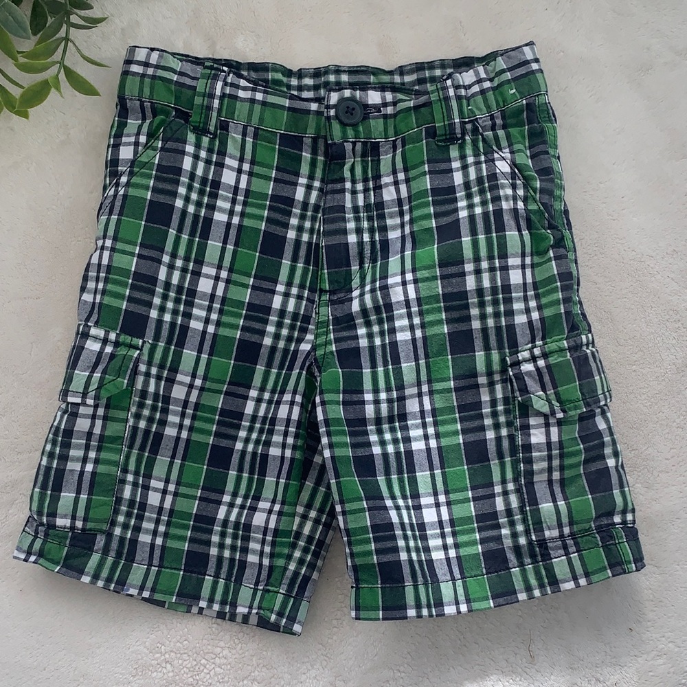 Gymboree Green & Blue Plaid Shorts 4 Adjustable Waist EUC